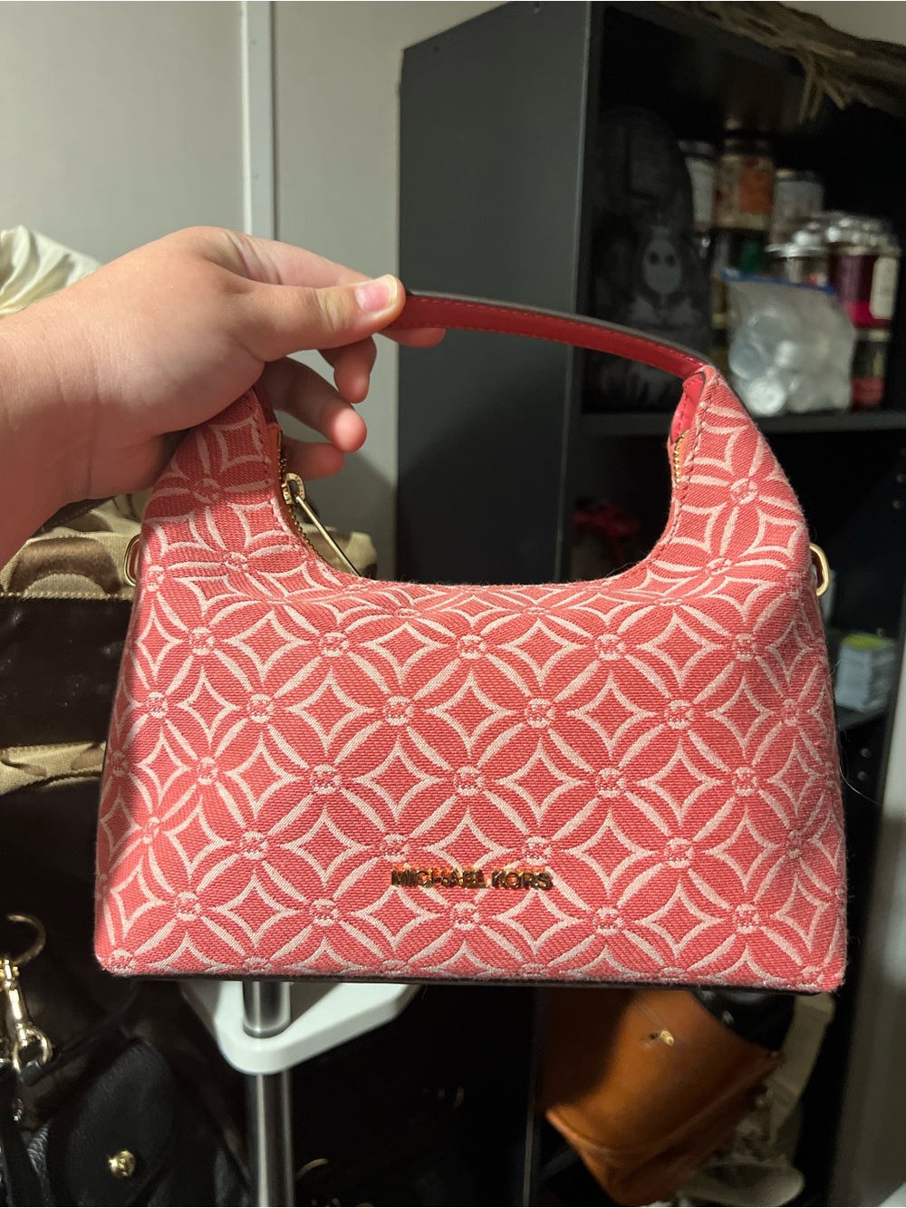 Michael Kors Coral-Pink Patterned Mini Shoulder Bag
